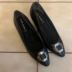 Anne Klein Black Flats with Silver Buckle